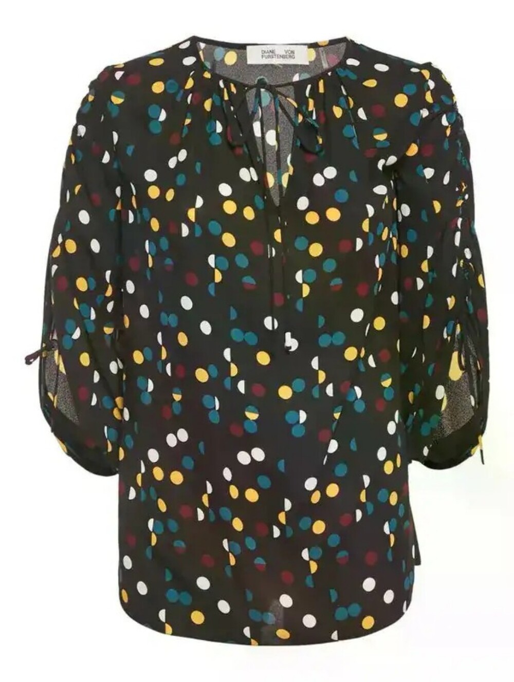 DVF Diane von Furstenberg Black Polka Dot Tie Blouse M Parisian Chic